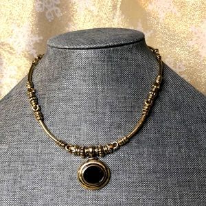Sarah Coventry Necklace and earrings - gold w/black medallion